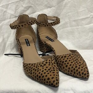 Parker & Sky Block Heel women's size 7 leopard print ankle strap pointed toe